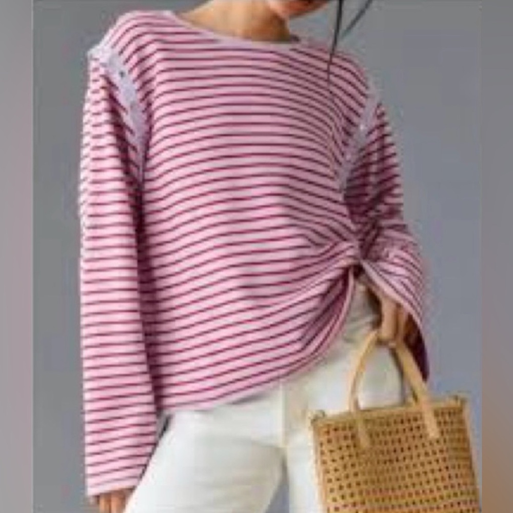 Anthropologie Pink and White Striped Long Sleeve Tee